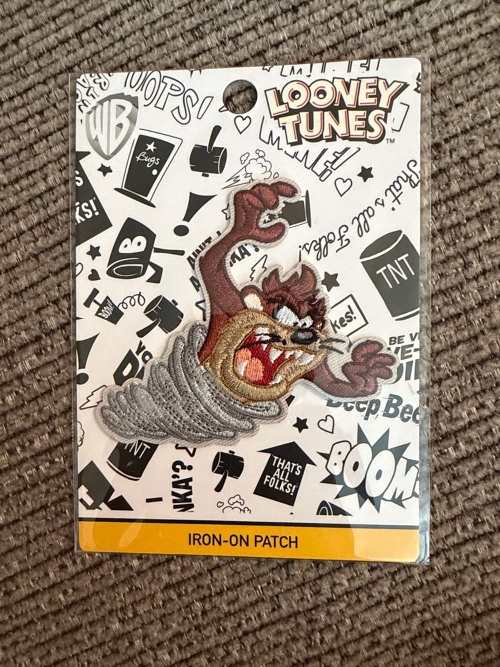 Looney Tunes Taz Tornado Iron-On Patch - Brown & Gray